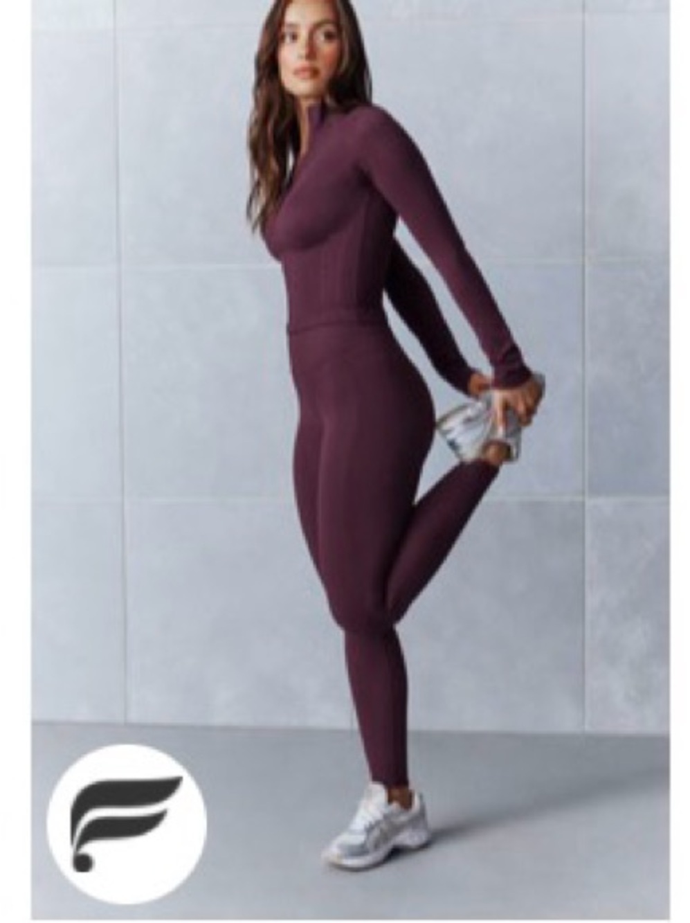 Fabletics Ribbed Long-Sleeve Jumpsuit in Deep Plum
